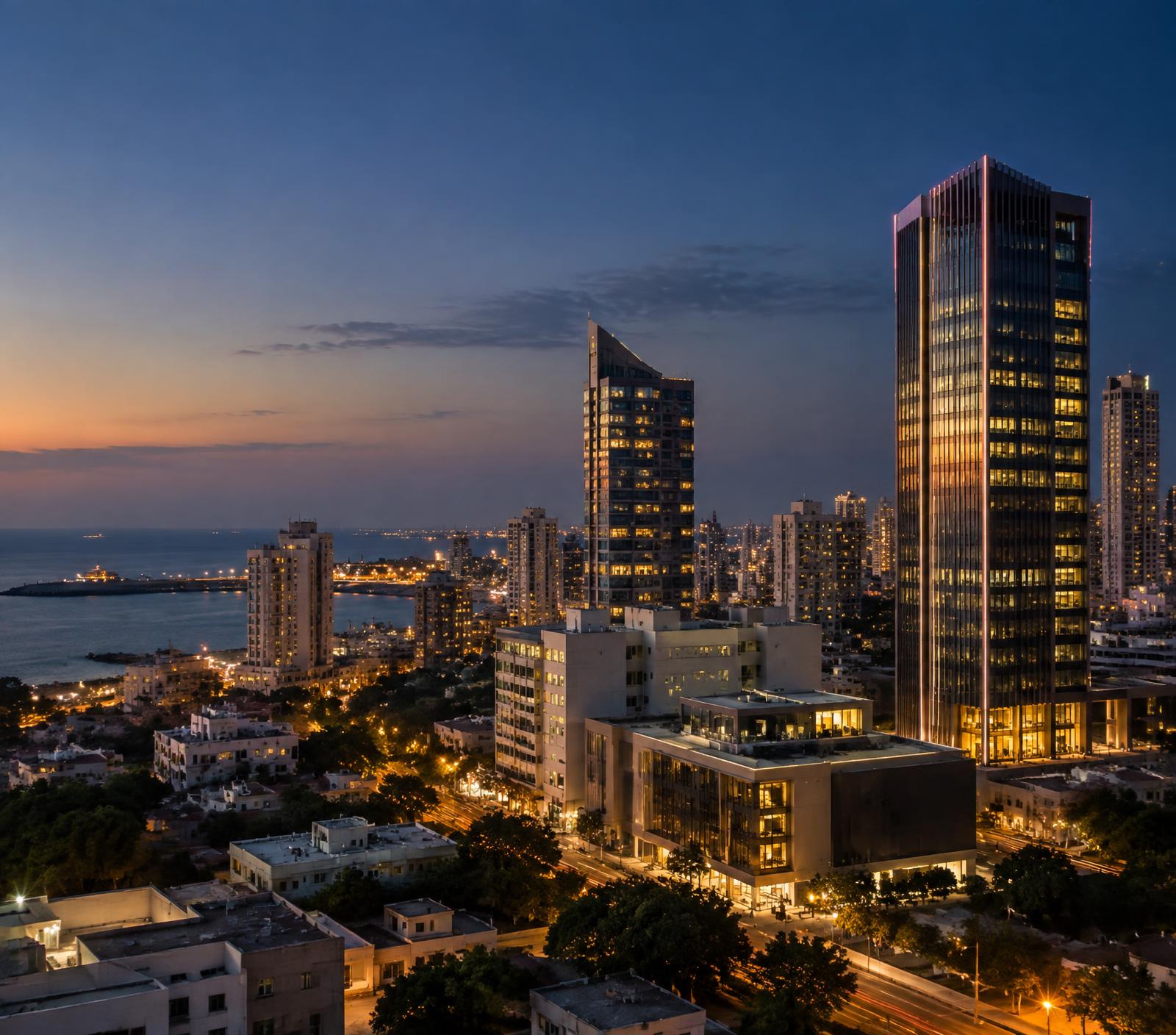 Quartier d'affaires au crépuscule