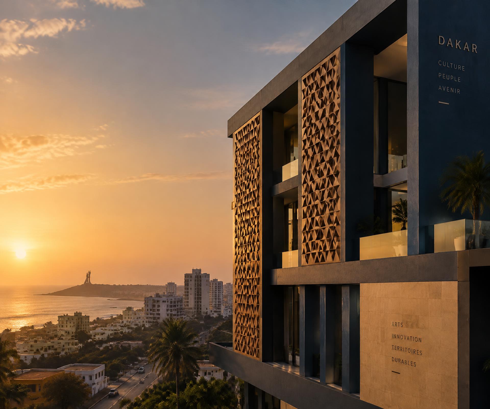 Architecture contemporaine de Dakar au coucher du soleil